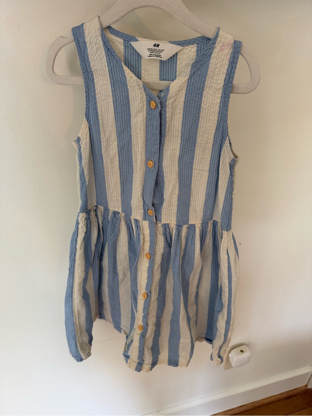 H&M Blue & White Striped Sleeveless Button-Front Dress